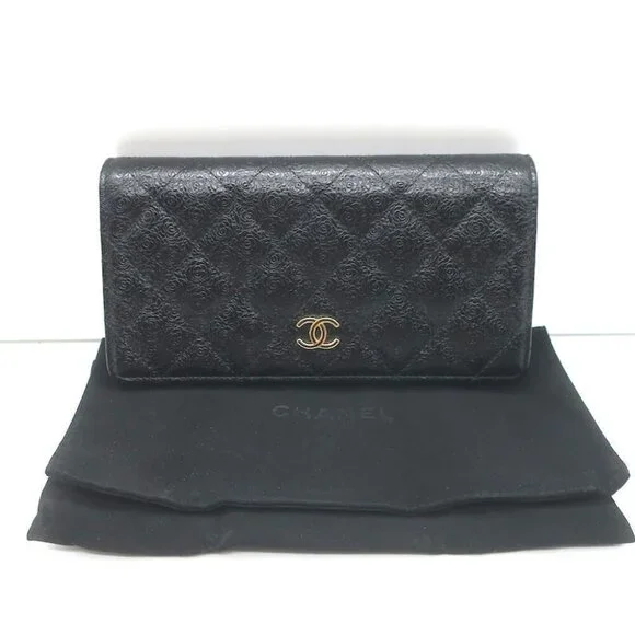 Chanel Camellia-Embossed Quilted Leather L Yen Continental Wallet Black - Picture 2 of 15